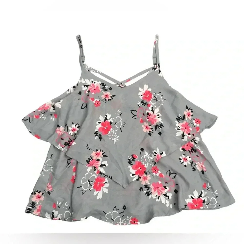 Torrid  Grey Floral Chiffon Swing Sleeveless Cami Tank Top Womens‎ Size 00